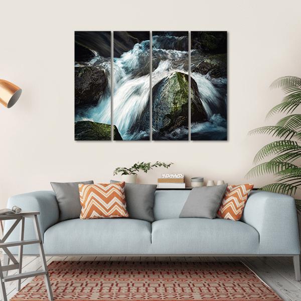 Wild River Between Stones Canvas Wall Art-4 Horizontal-Gallery Wrap-34" x 24"-Tiaracle