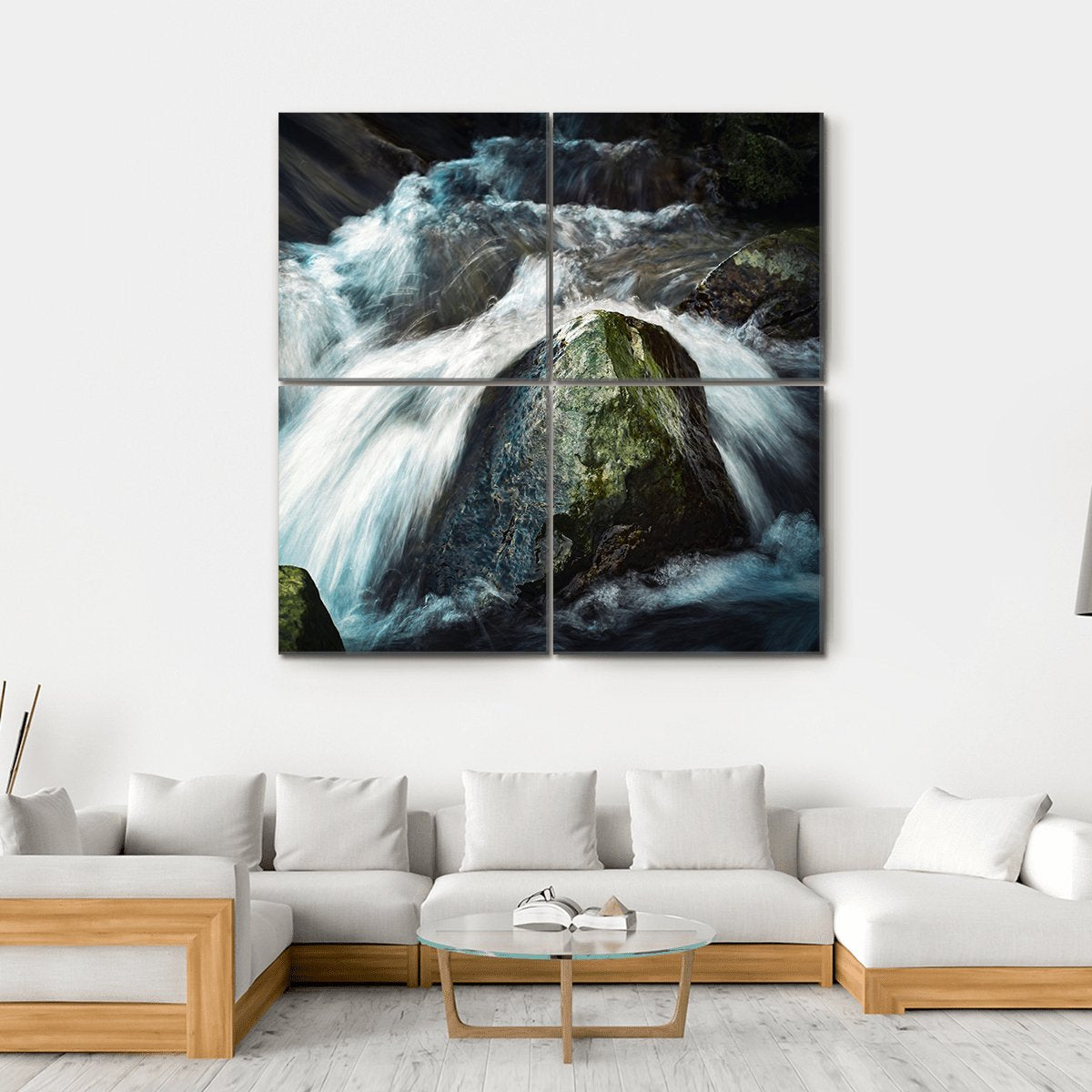 Wild River Between Stones Canvas Wall Art-4 Square-Gallery Wrap-17" x 17"-Tiaracle