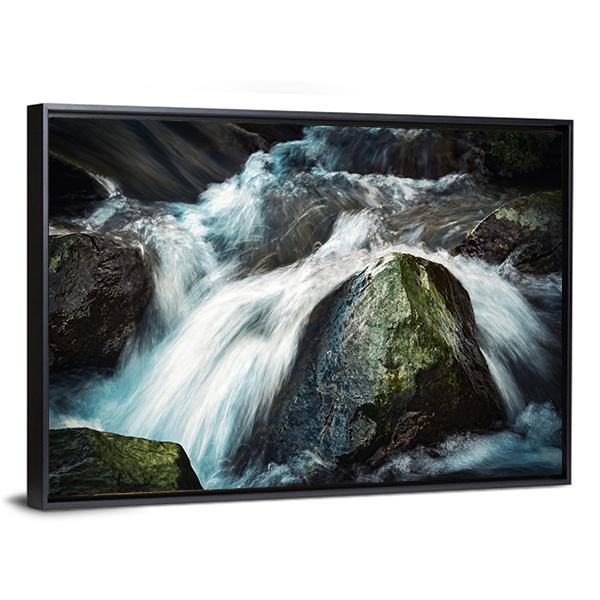 Wild River Between Stones Canvas Wall Art-3 Horizontal-Gallery Wrap-25" x 16"-Tiaracle