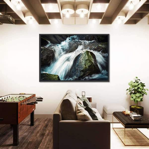 Wild River Between Stones Canvas Wall Art-3 Horizontal-Gallery Wrap-25" x 16"-Tiaracle