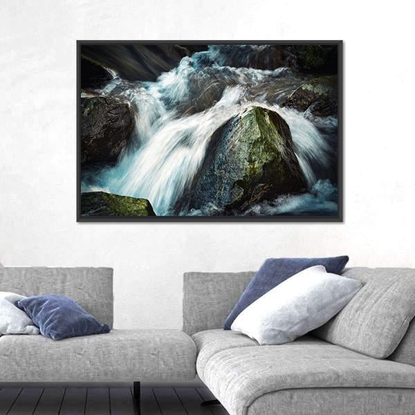 Wild River Between Stones Canvas Wall Art-3 Horizontal-Gallery Wrap-25" x 16"-Tiaracle