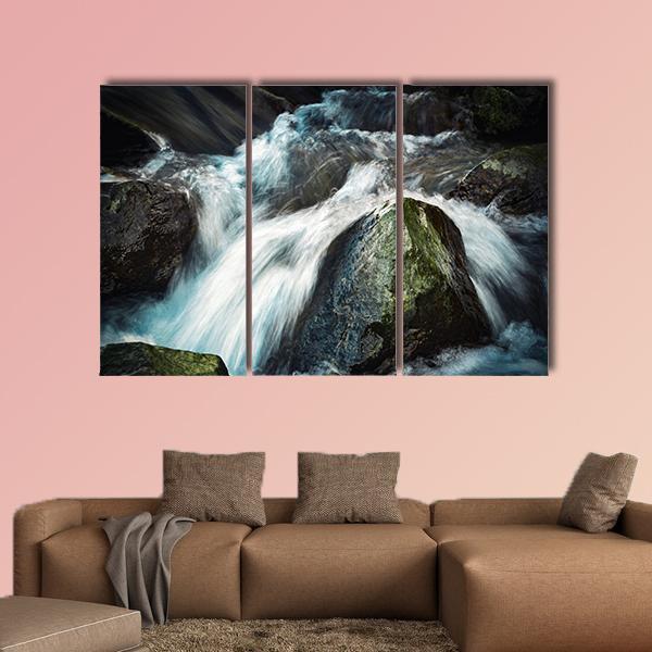 Wild River Between Stones Canvas Wall Art-3 Horizontal-Gallery Wrap-25" x 16"-Tiaracle