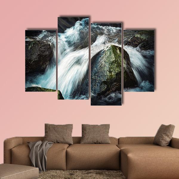 Wild River Between Stones Canvas Wall Art-4 Pop-Gallery Wrap-50" x 32"-Tiaracle