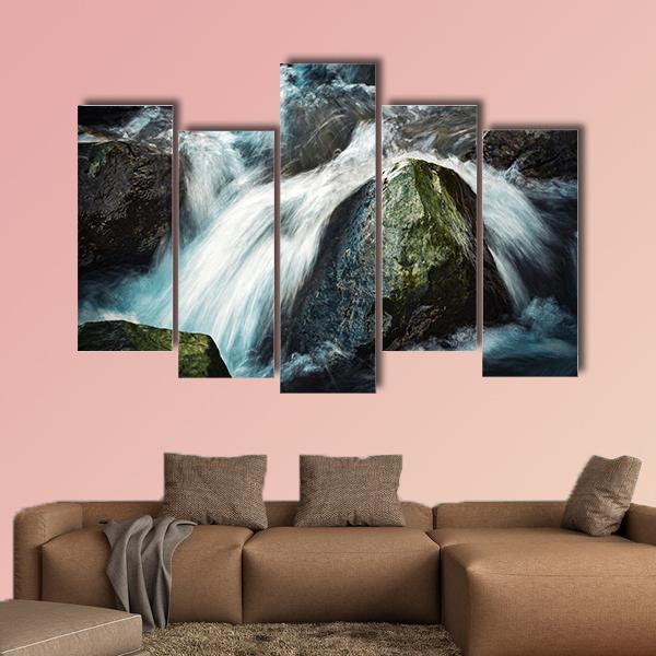 Wild River Between Stones Canvas Wall Art-5 Pop-Gallery Wrap-47" x 32"-Tiaracle