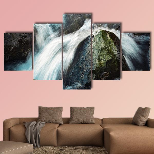 Wild River Between Stones Canvas Wall Art-5 Star-Gallery Wrap-62" x 32"-Tiaracle