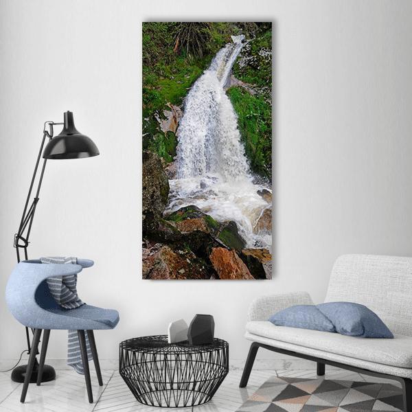 Wild Waterfall In Forest Vertical Canvas Wall Art-3 Vertical-Gallery Wrap-12" x 25"-Tiaracle