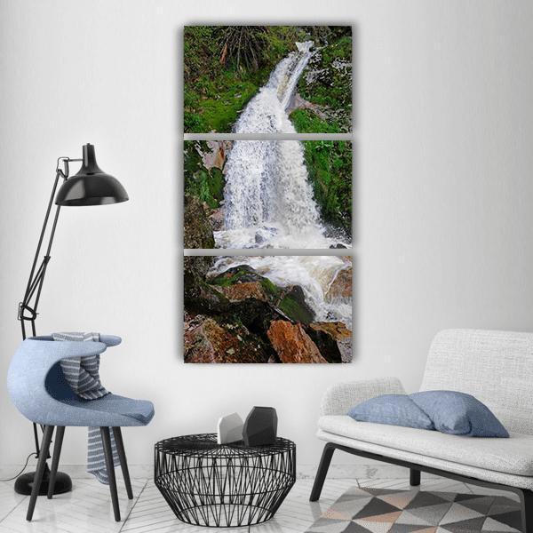 Wild Waterfall In Forest Vertical Canvas Wall Art-3 Vertical-Gallery Wrap-12" x 25"-Tiaracle