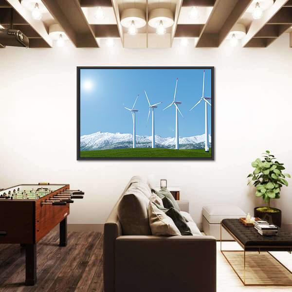 Wind Turbines On Green Grass Field Canvas Wall Art-3 Horizontal-Gallery Wrap-25" x 16"-Tiaracle