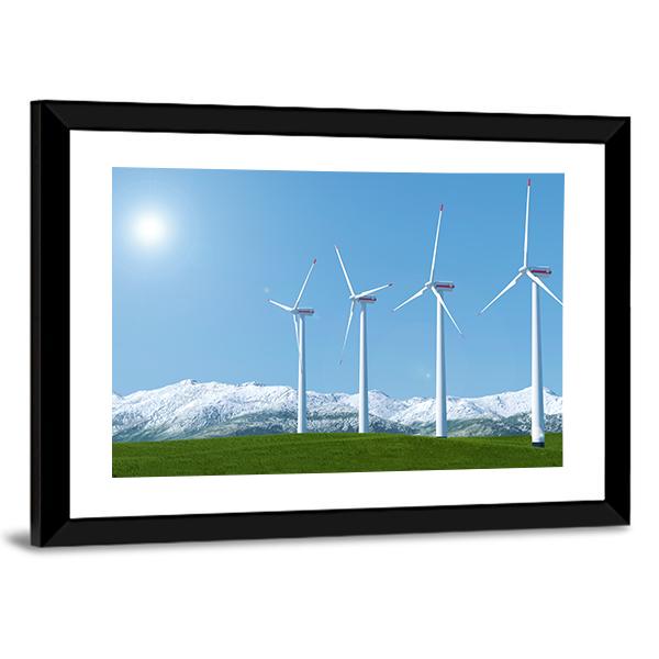 Wind Turbines On Green Grass Field Canvas Wall Art-5 Horizontal-Gallery Wrap-22" x 12"-Tiaracle