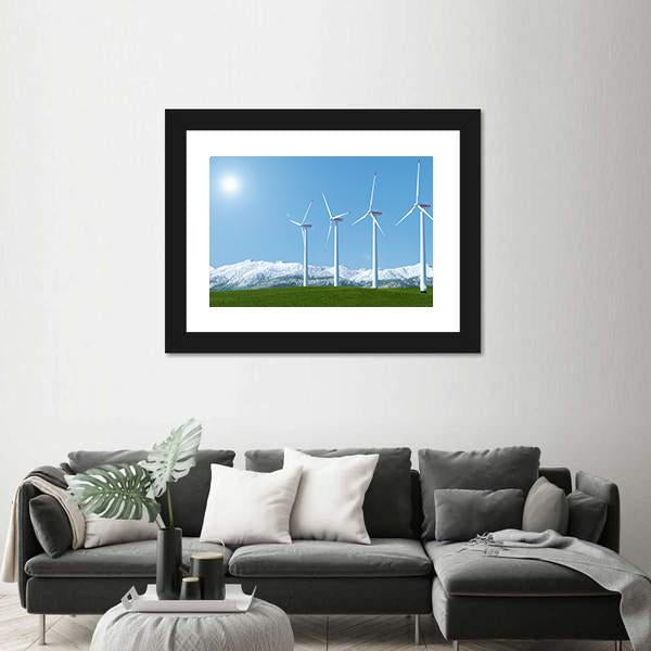 Wind Turbines On Green Grass Field Canvas Wall Art-3 Horizontal-Gallery Wrap-25" x 16"-Tiaracle