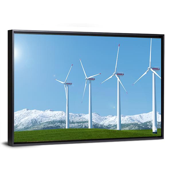 Wind Turbines On Green Grass Field Canvas Wall Art-5 Horizontal-Gallery Wrap-22" x 12"-Tiaracle