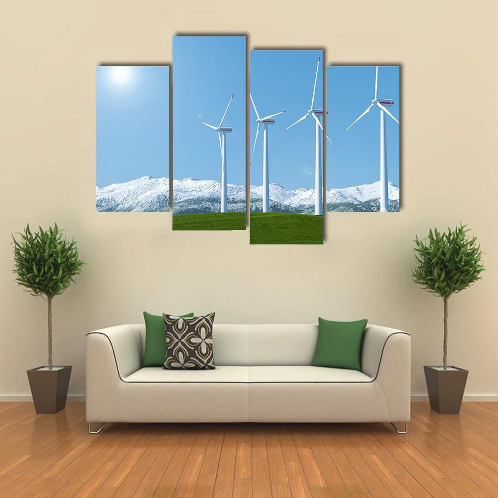 Wind Turbines On Green Grass Field Canvas Wall Art-4 Pop-Gallery Wrap-50" x 32"-Tiaracle