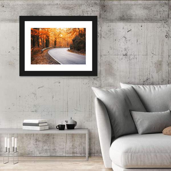 Winding Asphalt Road Curves Through Autumn Trees Canvas Wall Art-5 Horizontal-Gallery Wrap-22" x 12"-Tiaracle
