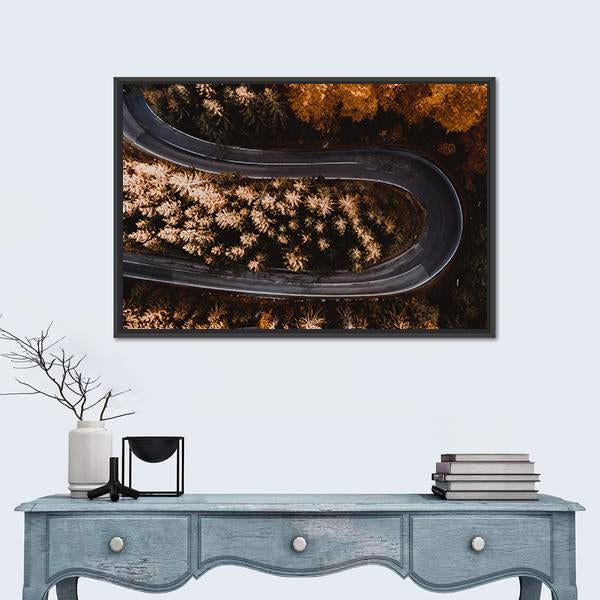 Winding Forest Road In The Mountains Canvas Wall Art-1 Piece-Floating Frame-24" x 16"-Tiaracle