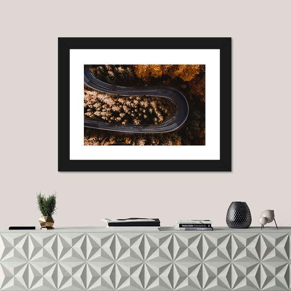 Winding Forest Road In The Mountains Canvas Wall Art-1 Piece-Framed Print-20" x 16"-Tiaracle