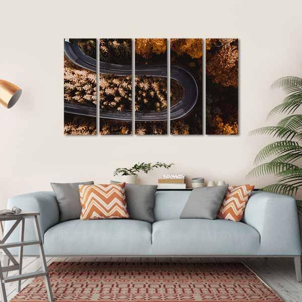 Winding Forest Road In The Mountains Canvas Wall Art-5 Horizontal-Gallery Wrap-22" x 12"-Tiaracle