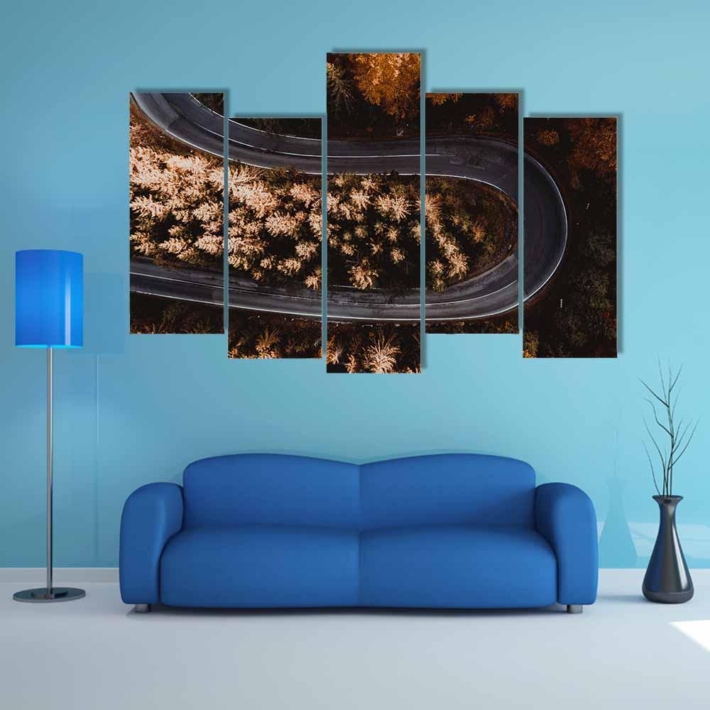 Winding Forest Road In The Mountains Canvas Wall Art-5 Pop-Gallery Wrap-32" x 21"-Tiaracle
