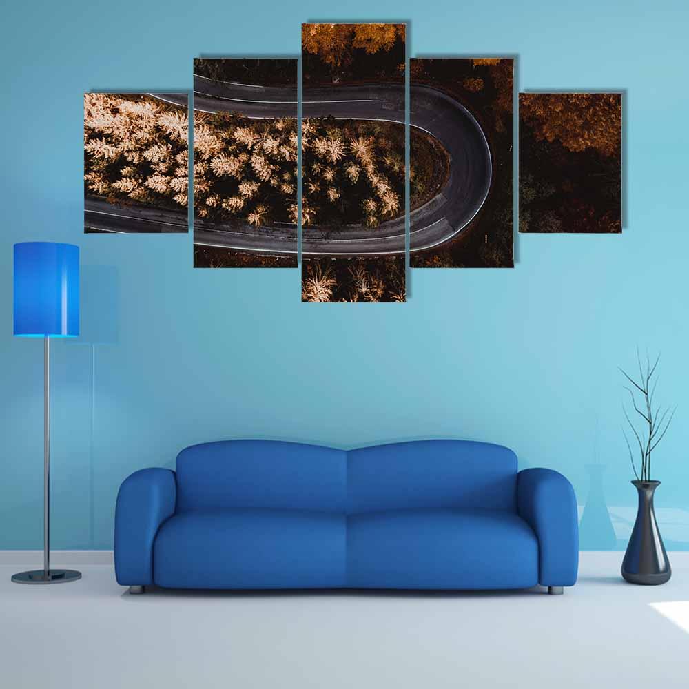 Winding Forest Road In The Mountains Canvas Wall Art-5 Star-Gallery Wrap-42" x 21"-Tiaracle