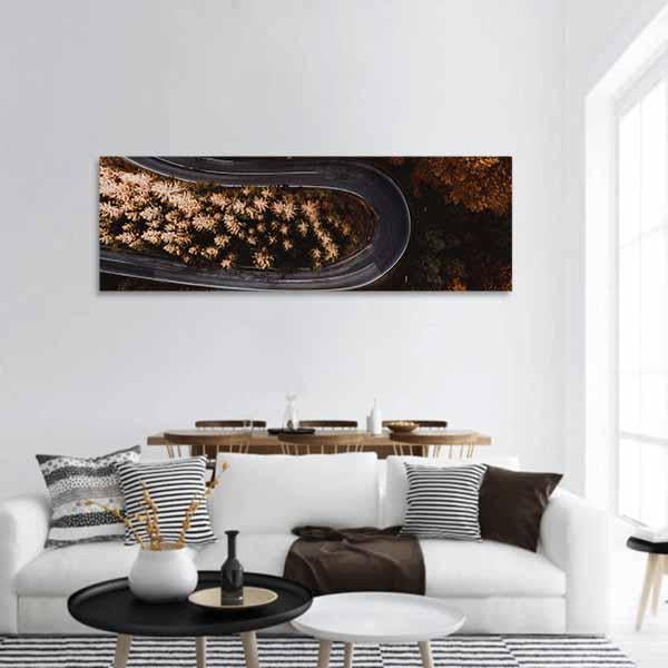 Winding Forest Road In The Mountains Panoramic Canvas Wall Art-1 Piece-36" x 12"-Tiaracle