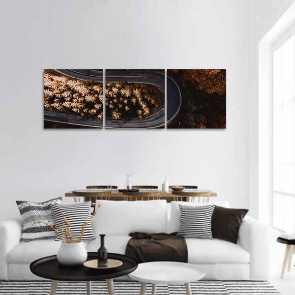 Winding Forest Road In The Mountains Panoramic Canvas Wall Art-3 Piece-25" x 08"-Tiaracle