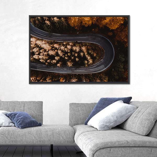 Winding Forest Road In The Mountains Panoramic Canvas Wall Art-1 Piece-36" x 12"-Tiaracle