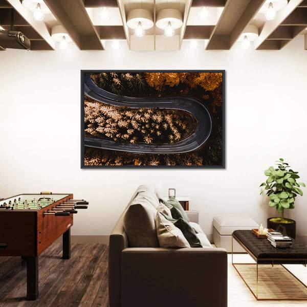 Winding Forest Road In The Mountains Panoramic Canvas Wall Art-1 Piece-36" x 12"-Tiaracle