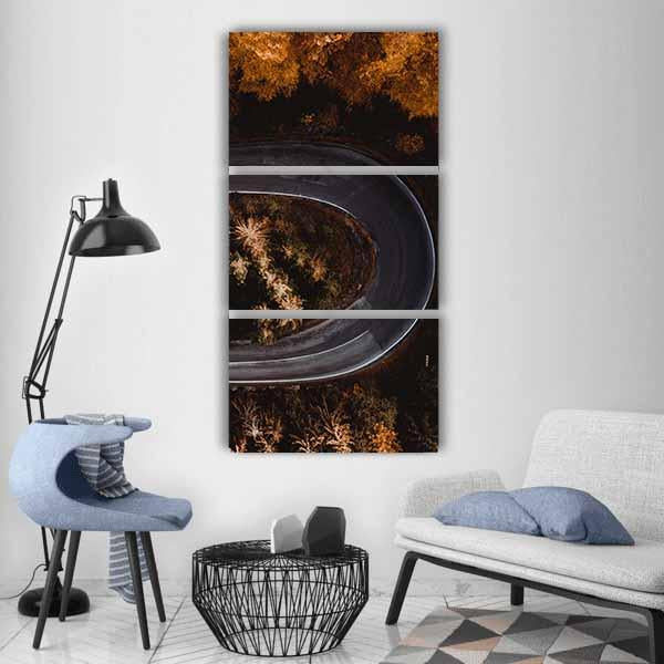 Winding Forest Road In The Mountains Vertical Canvas Wall Art-3 Vertical-Gallery Wrap-12" x 25"-Tiaracle