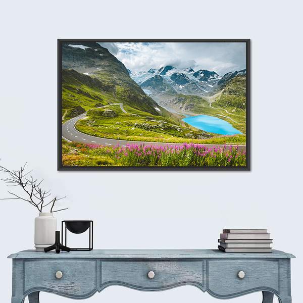 Winding Mountain Pass Road Canvas Wall Art-1 Piece-Floating Frame-24" x 16"-Tiaracle
