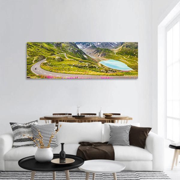 Winding Mountain Pass Road In Italian Alps Panoramic Canvas Wall Art-1 Piece-36" x 12"-Tiaracle