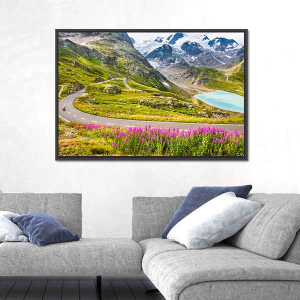 Winding Mountain Pass Road In Italian Alps Panoramic Canvas Wall Art-1 Piece-36" x 12"-Tiaracle