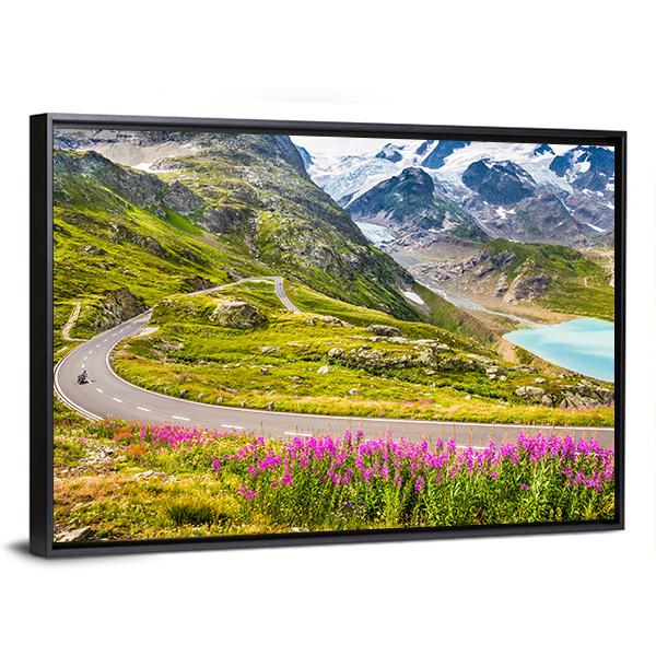 Winding Mountain Pass Road In Italian Alps Panoramic Canvas Wall Art-1 Piece-36" x 12"-Tiaracle