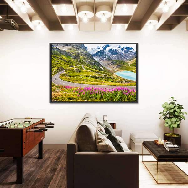 Winding Mountain Pass Road In Italian Alps Panoramic Canvas Wall Art-1 Piece-36" x 12"-Tiaracle
