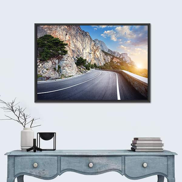 Winding Mountain Road At Sunset Canvas Wall Art-1 Piece-Floating Frame-24" x 16"-Tiaracle