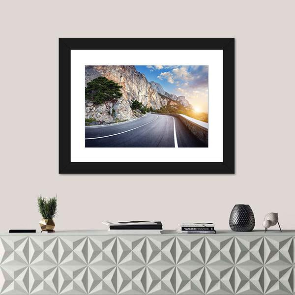 Winding Mountain Road At Sunset Canvas Wall Art-1 Piece-Framed Print-20" x 16"-Tiaracle