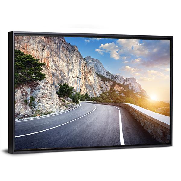 Winding Mountain Road At Sunset Canvas Wall Art-3 Horizontal-Gallery Wrap-25" x 16"-Tiaracle