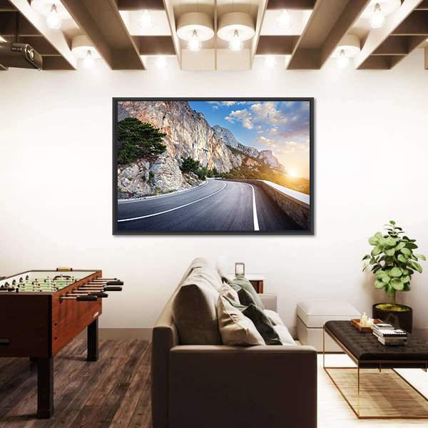 Winding Mountain Road At Sunset Canvas Wall Art-3 Horizontal-Gallery Wrap-25" x 16"-Tiaracle