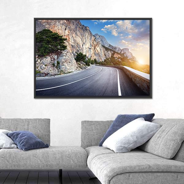 Winding Mountain Road At Sunset Canvas Wall Art-3 Horizontal-Gallery Wrap-25" x 16"-Tiaracle
