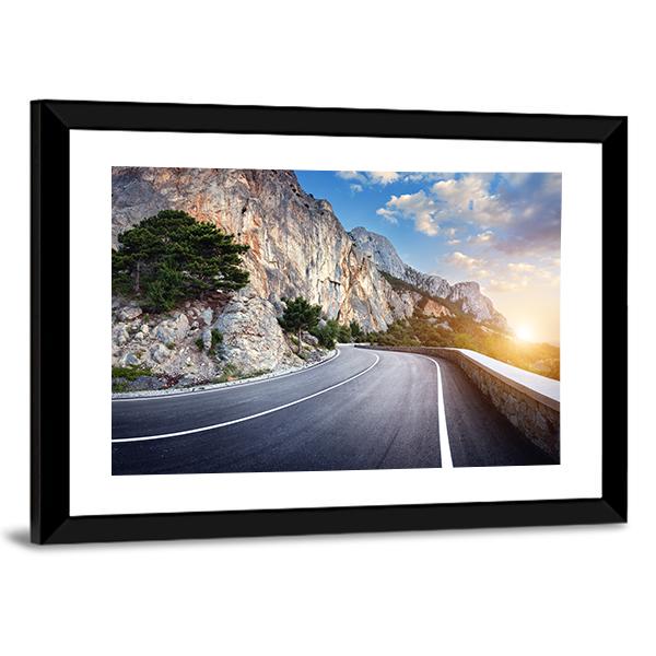 Winding Mountain Road At Sunset Canvas Wall Art-3 Horizontal-Gallery Wrap-25" x 16"-Tiaracle