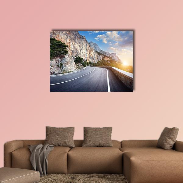 Winding Mountain Road At Sunset Canvas Wall Art-1 Piece-Gallery Wrap-48" x 32"-Tiaracle