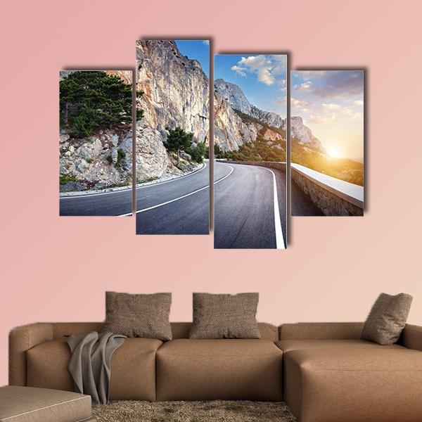 Winding Mountain Road At Sunset Canvas Wall Art-4 Pop-Gallery Wrap-50" x 32"-Tiaracle