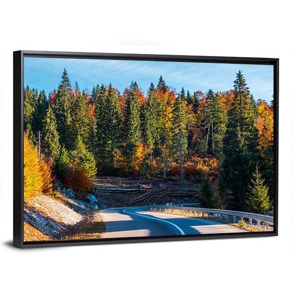 Winding Mountain Road In Autumn Forest Canvas Wall Art-3 Horizontal-Gallery Wrap-25" x 16"-Tiaracle