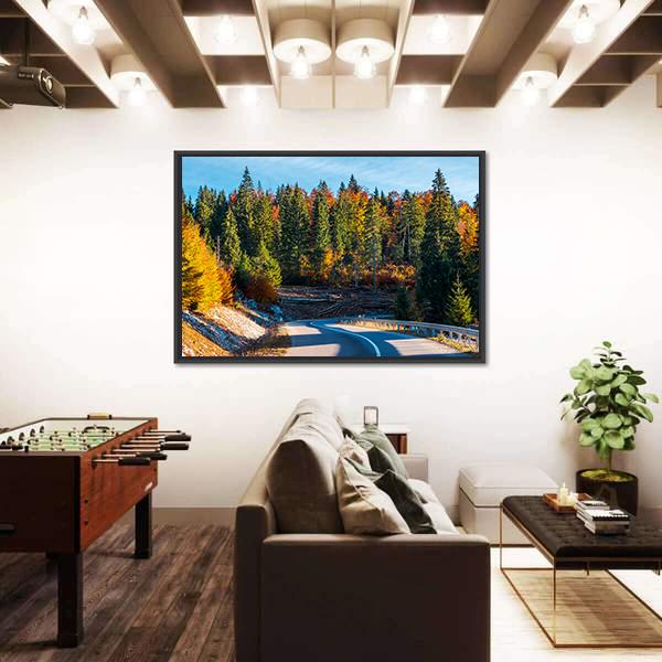 Winding Mountain Road In Autumn Forest Canvas Wall Art-3 Horizontal-Gallery Wrap-25" x 16"-Tiaracle