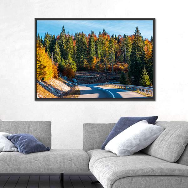 Winding Mountain Road In Autumn Forest Canvas Wall Art-3 Horizontal-Gallery Wrap-25" x 16"-Tiaracle