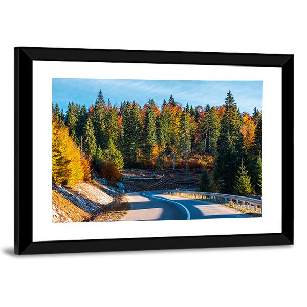 Winding Mountain Road In Autumn Forest Canvas Wall Art-3 Horizontal-Gallery Wrap-25" x 16"-Tiaracle