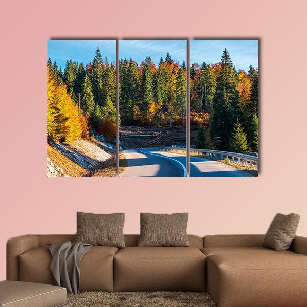 Winding Mountain Road In Autumn Forest Canvas Wall Art-3 Horizontal-Gallery Wrap-25" x 16"-Tiaracle