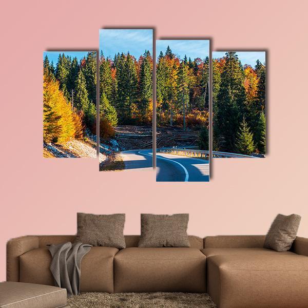 Winding Mountain Road In Autumn Forest Canvas Wall Art-4 Pop-Gallery Wrap-50" x 32"-Tiaracle