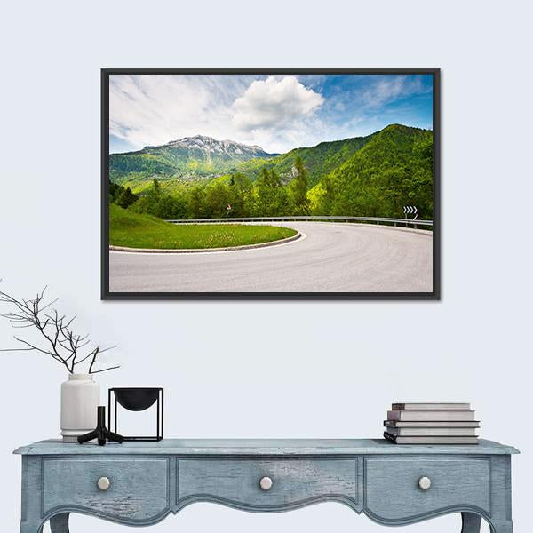 Winding Paved Road in the Italian Alps Canvas Wall Art-1 Piece-Floating Frame-24" x 16"-Tiaracle