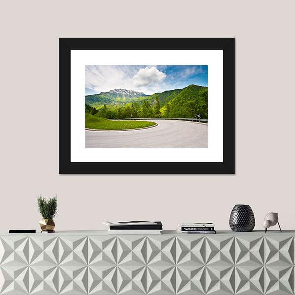 Winding Paved Road in the Italian Alps Canvas Wall Art-1 Piece-Framed Print-20" x 16"-Tiaracle