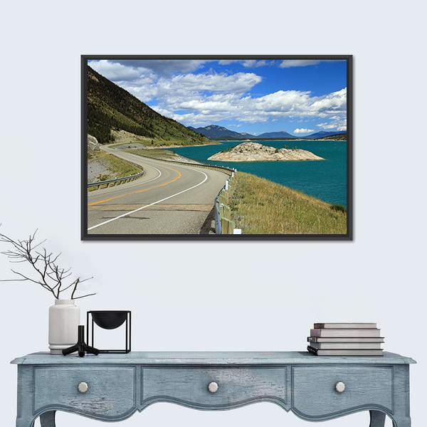 Winding Road And Lake Kootenay Canvas Wall Art-1 Piece-Floating Frame-24" x 16"-Tiaracle