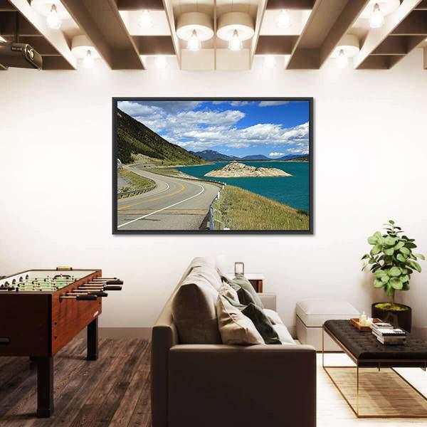 Winding Road And Lake Kootenay Canvas Wall Art-3 Horizontal-Gallery Wrap-25" x 16"-Tiaracle